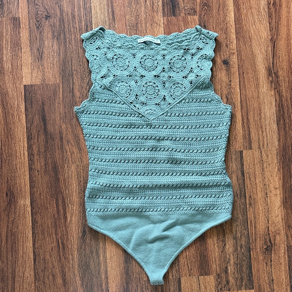 Abercrombie & Fitch Sage Green Crochet Bodysuit
